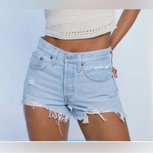 Levi’s 501 High Rise Fitted Distressed Denim Shorts In Blue Size W25